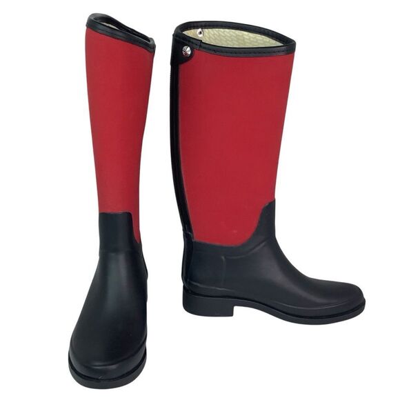 Hunter Bessy Red/Black Snow/Rain Knee Hight Tall Rubber Boots Unisex Sz 5M/6F - Picture 1 of 10